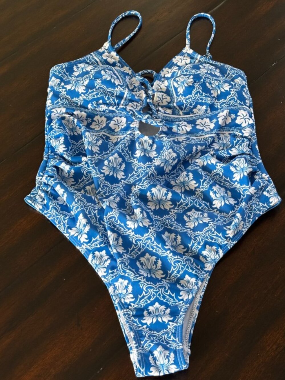 Blue White Floral Maternity One Piece Swimsuit Size Small